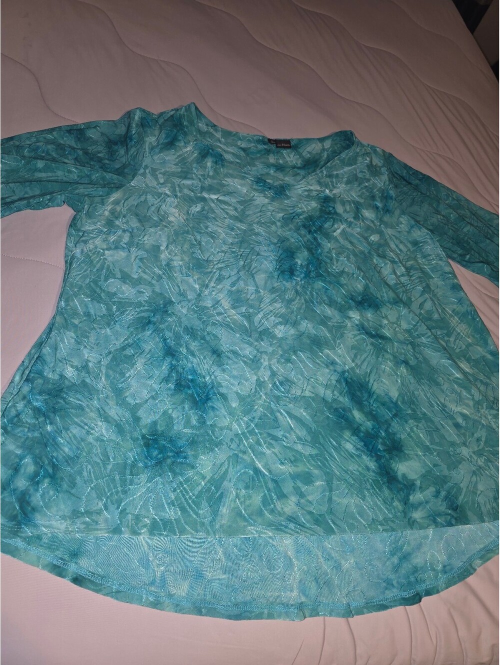 New Directions Tunic Top Size 2XL Turquoise/teal -Embroidered With Fancy Sleeves